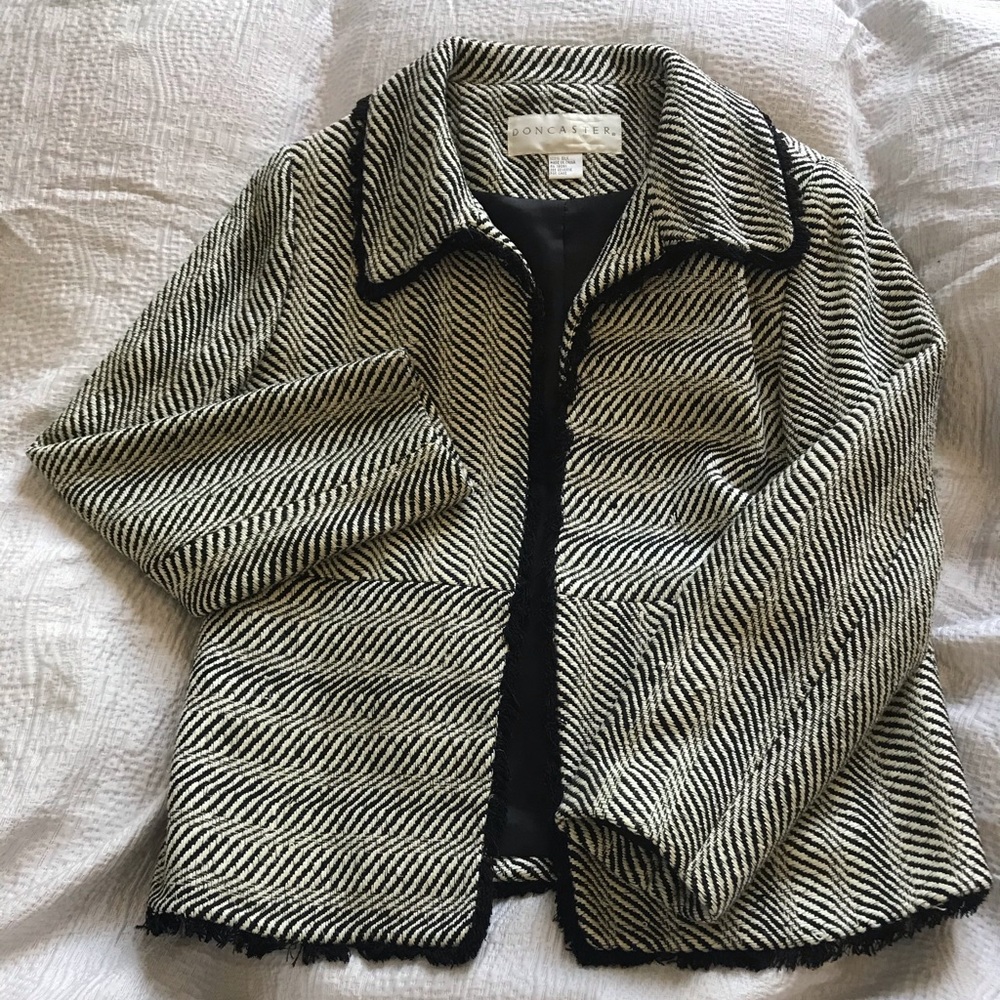 Gorgeous Silk Black & Cream Striped Blazer